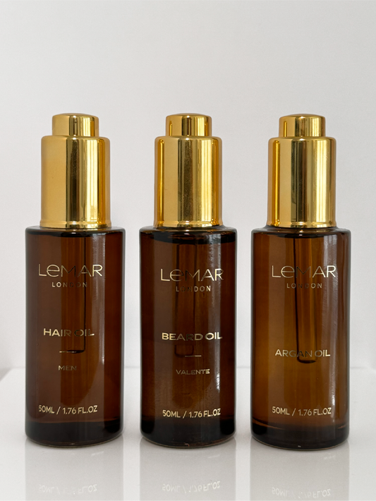 Lemar 100% Pure Men's Hair Oil, Valente Beard Oil & Argan Oil Bundle